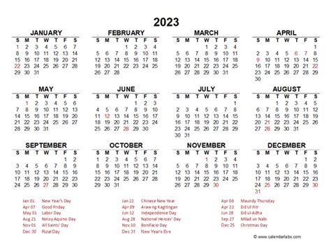 2023 Yearly Calendar for Philippines with Holidays .